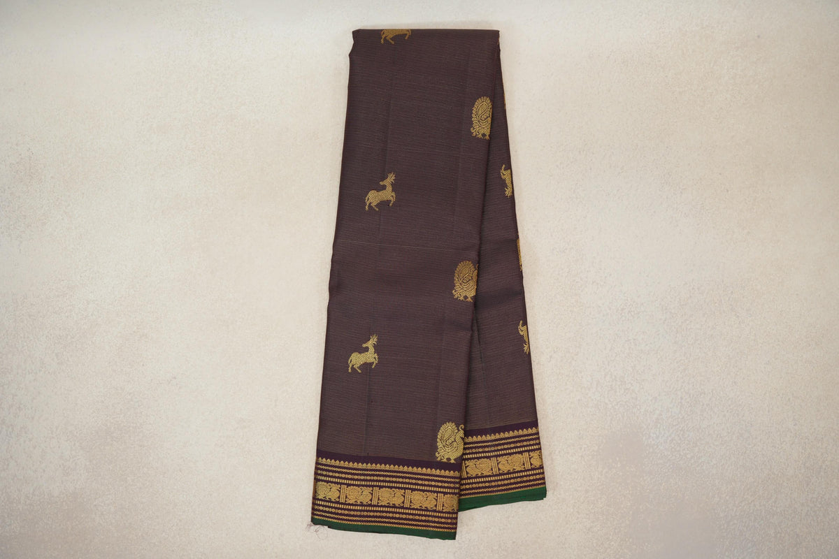Online Deep Plum Brown Vaira Oosi Vintage Kanjivaram Silk Saree 