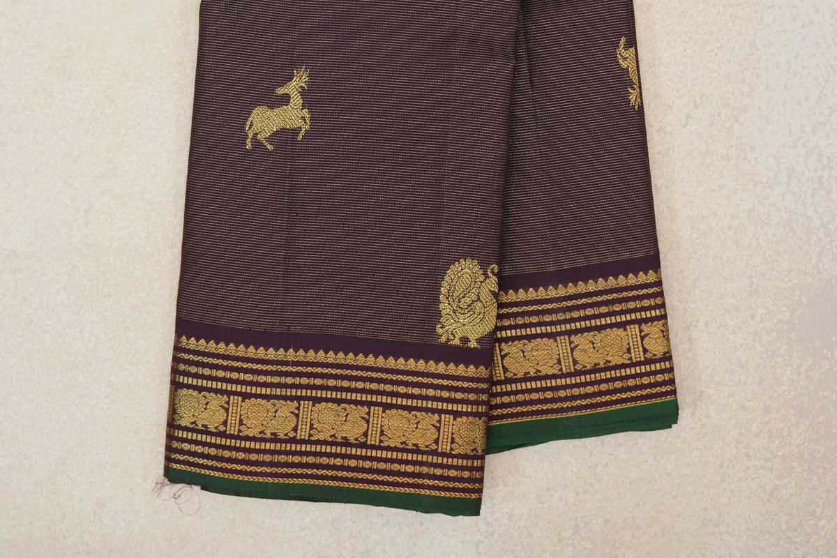 Deep Plum Brown Vaira Oosi Vintage Kanjivaram Silk Saree border