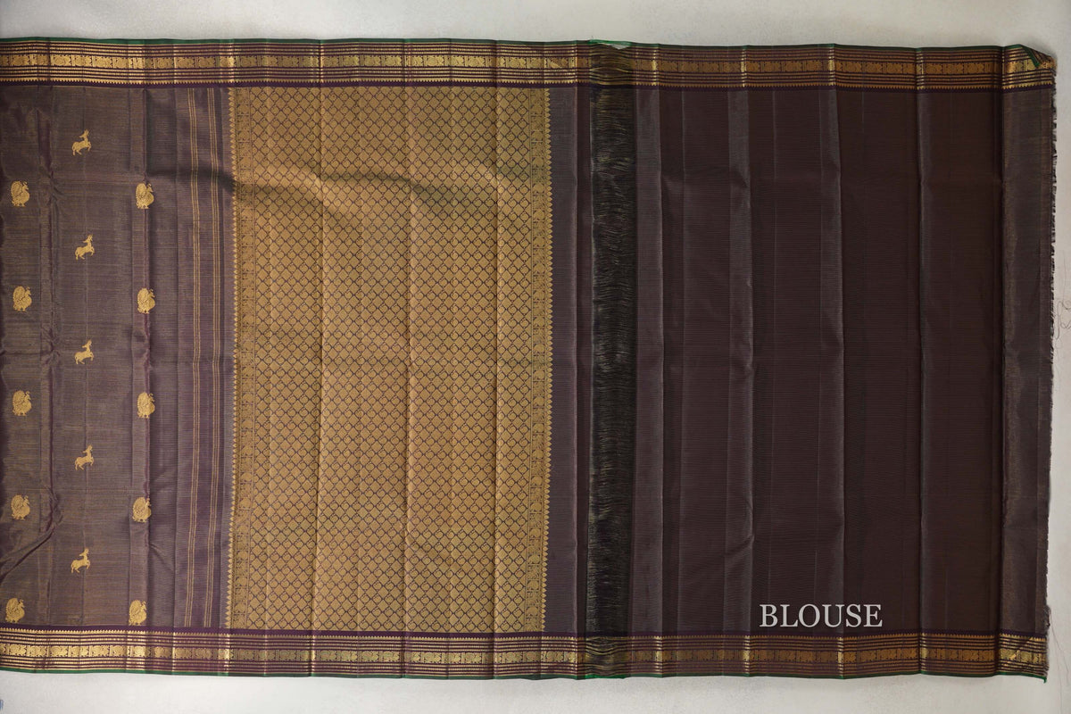Deep Plum Brown Vaira Oosi Vintage Kanjivaram Silk Saree  blouse