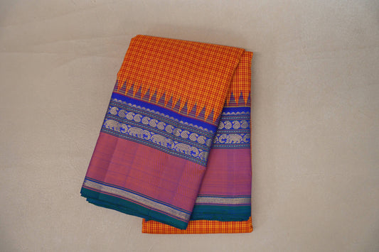 Multi Color Checks Vintage Kanjivaram Silk Saree by Shreenivas Silks PSSR019196 - Parisera