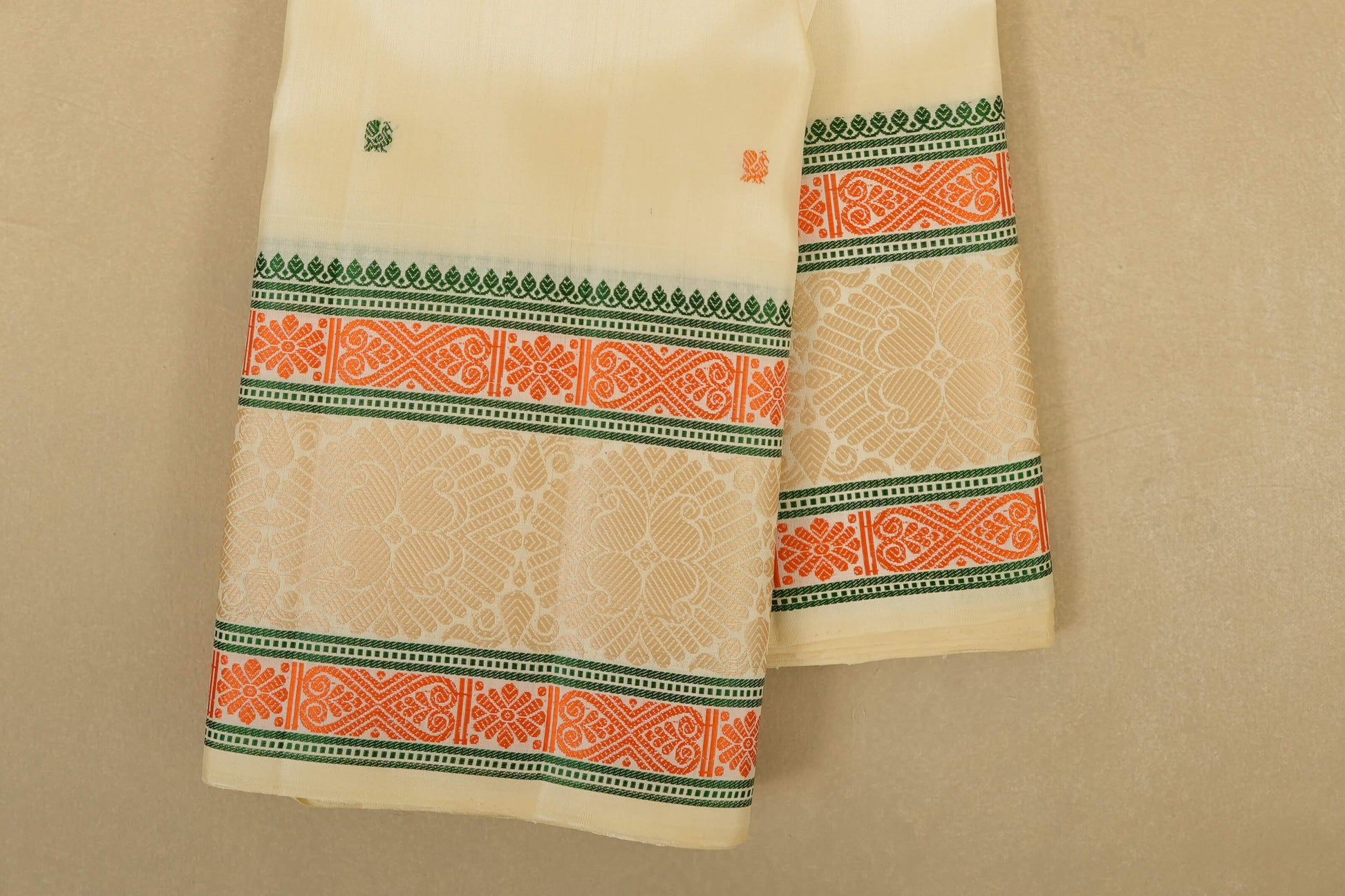 Off-white with Multi Color Borders Kanjivaram Silk Saree borders