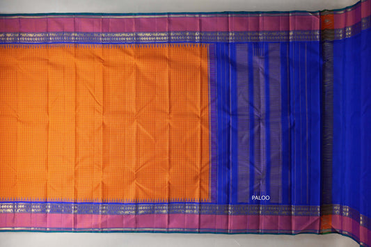 Multi Color Checks Vintage Kanjivaram Silk Saree by Shreenivas Silks PSSR019196 - Parisera