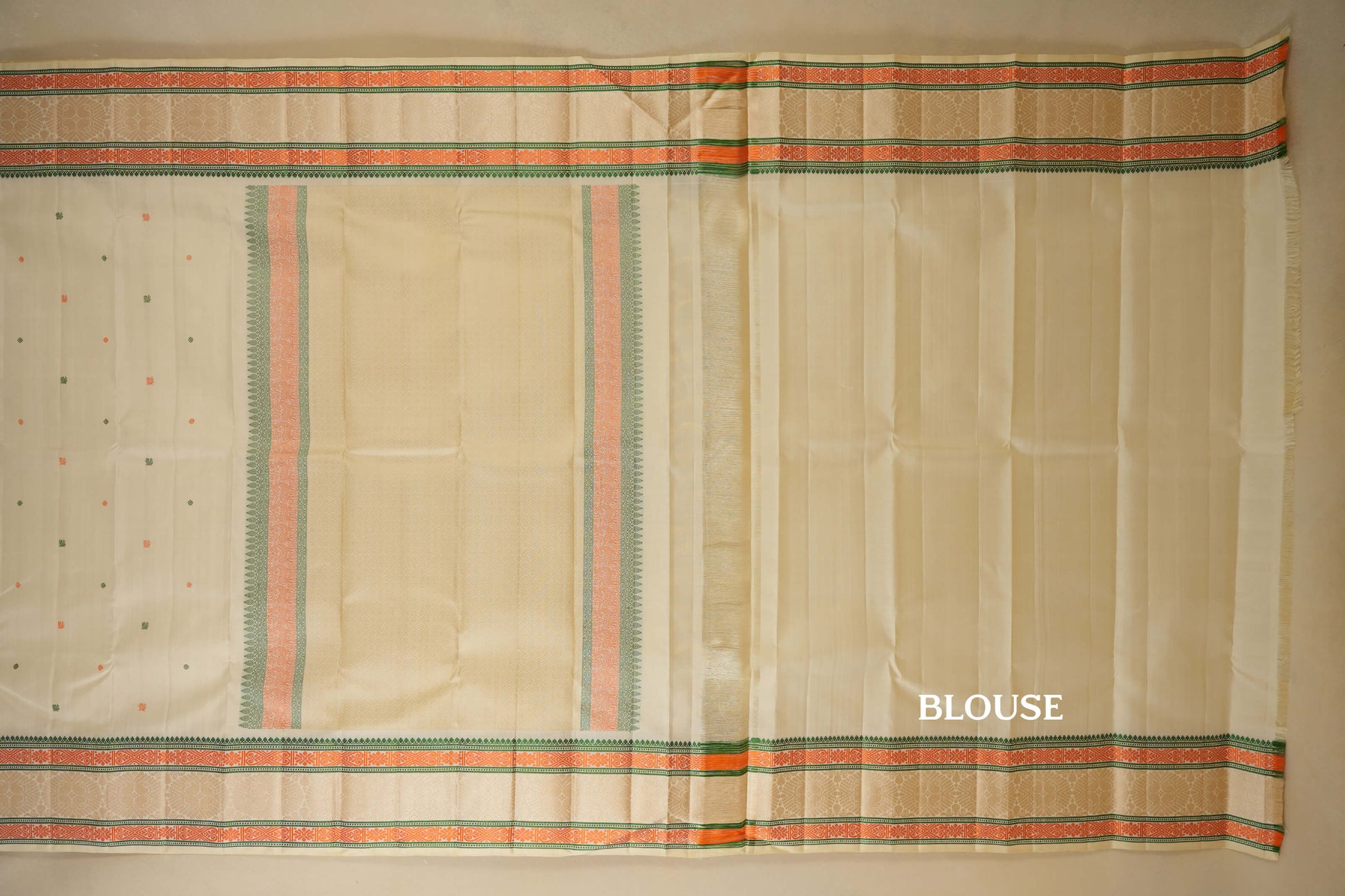 Off-white with Multi Color Borders Kanjivaram Silk Saree blouse