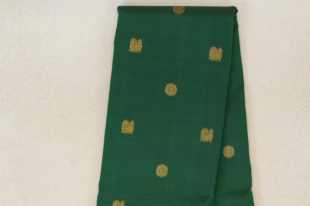 Deep Bottle Green with Bright Rani Pink with Dark Green Selvedge Borders Vintage Kanjivaram Silk Saree body