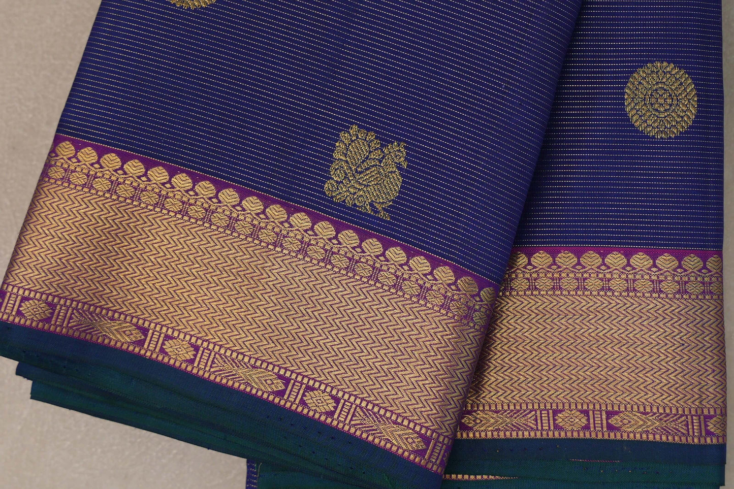 Indigo Violet Vintage Kanjivaram Silk Saree by Shreenivas Silks PSSR019198