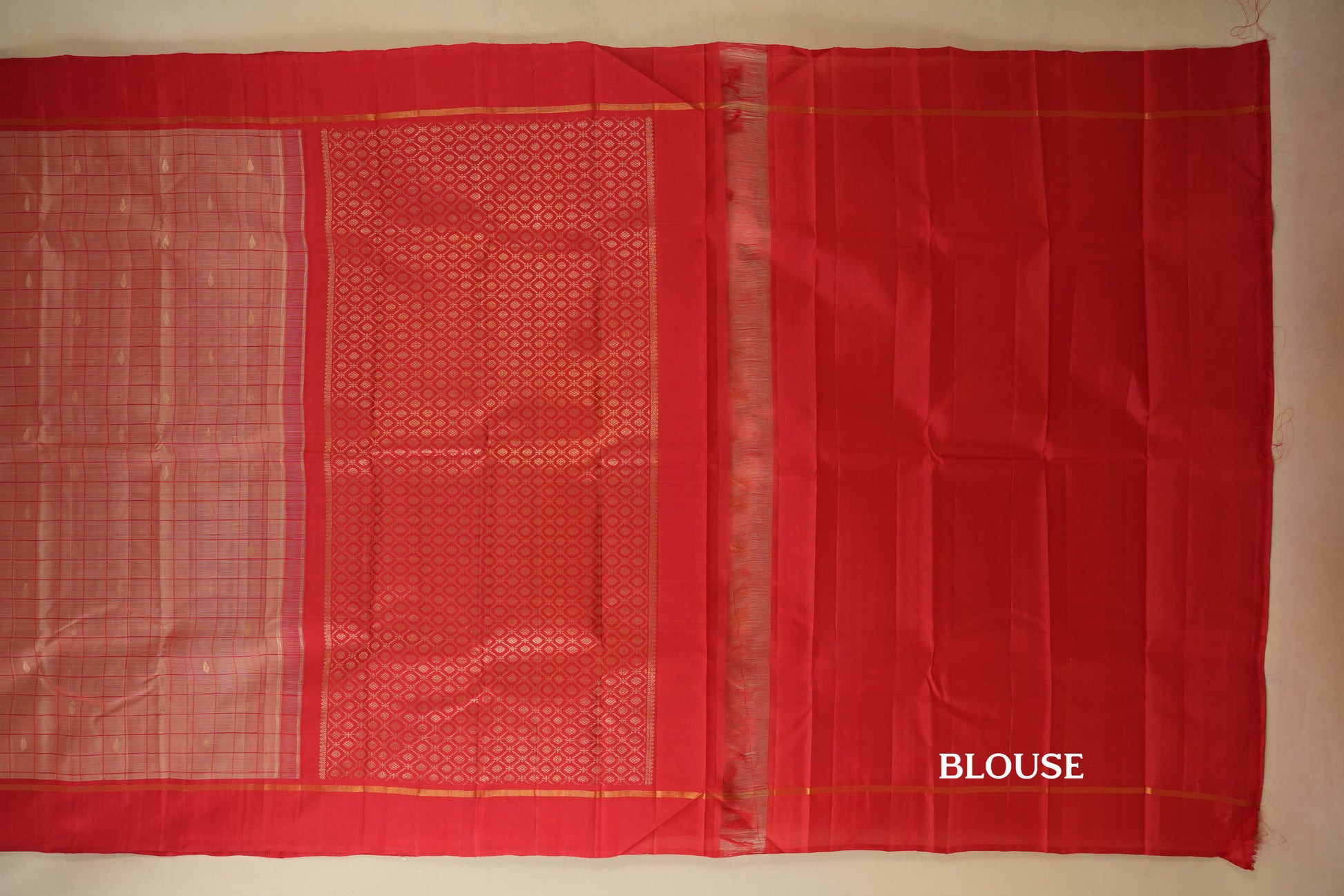 Onion Pink with Red Borders Kanjivaram Silk Saree blouse