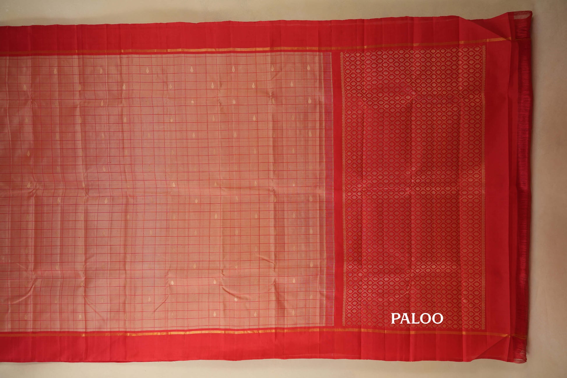 Onion Pink with Red Borders Kanjivaram Silk Saree paloo
