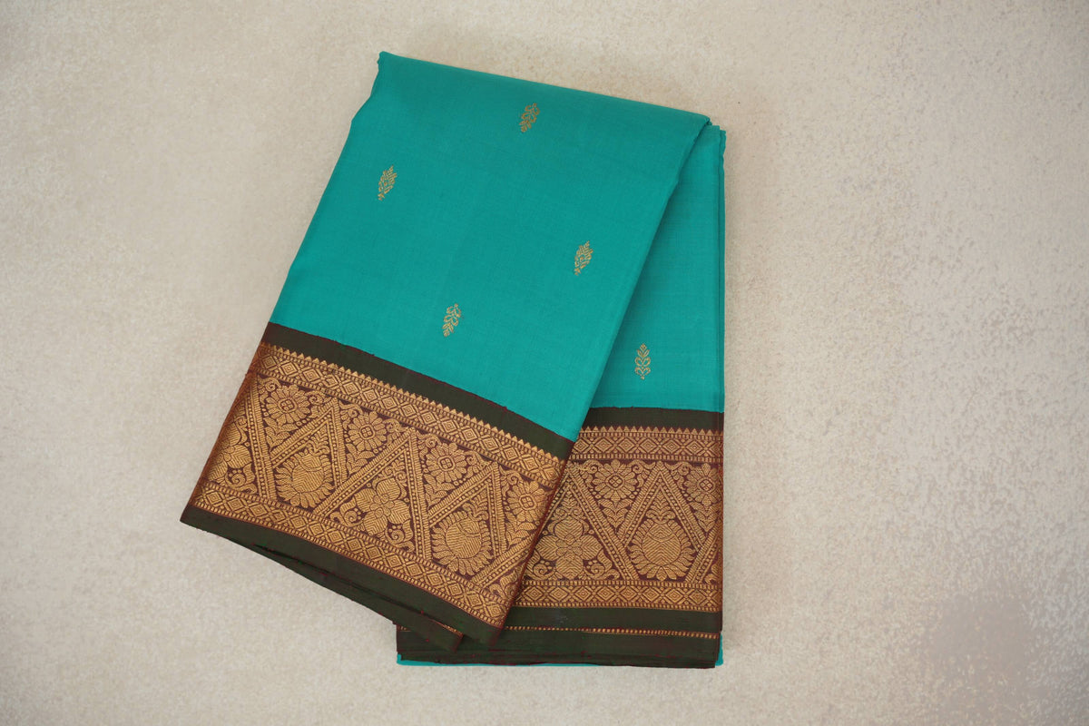 Aqua Green with Manthulir Borders Vintage Kanjivaram Silk Saree