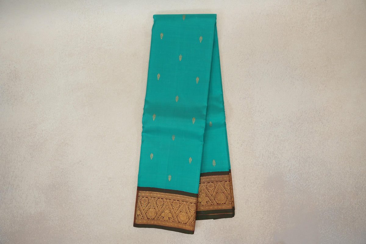 Online Aqua Green with Manthulir Borders Vintage Kanjivaram Silk Saree