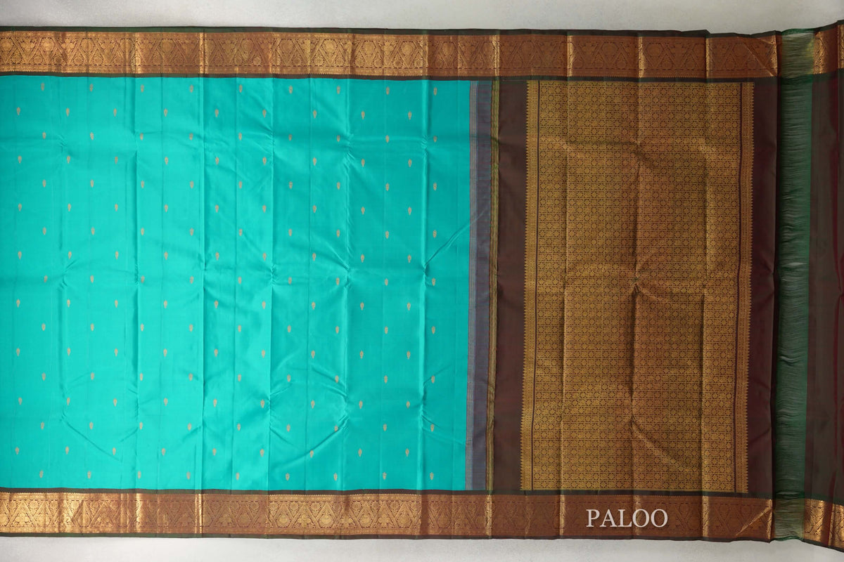 Aqua Green with Manthulir Borders Vintage Kanjivaram Silk Saree paloo