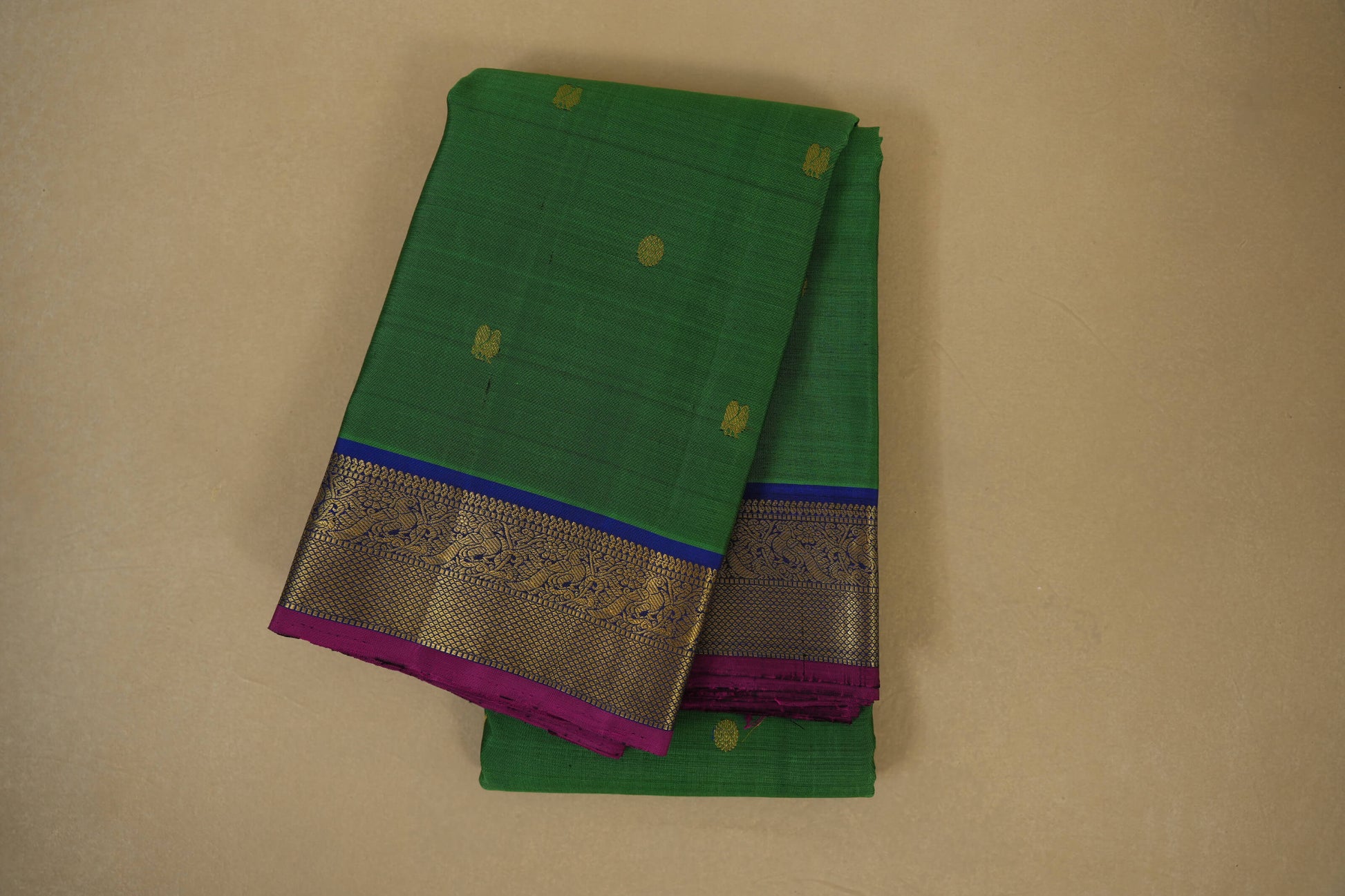 Green with Blue Borders Kanjivaram Silk Saree