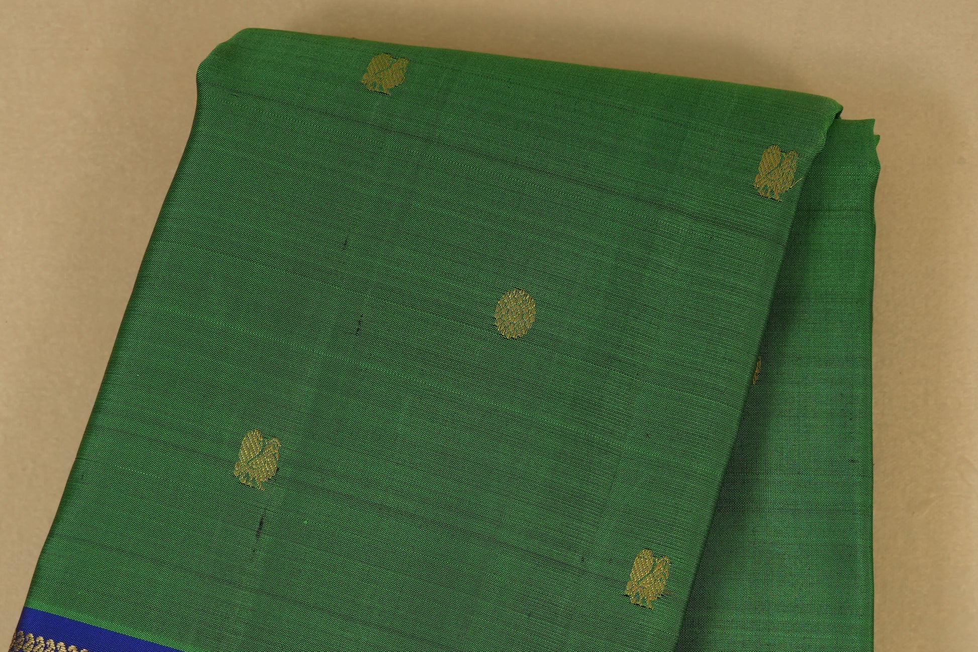 Green with Blue Borders Kanjivaram Silk Saree body