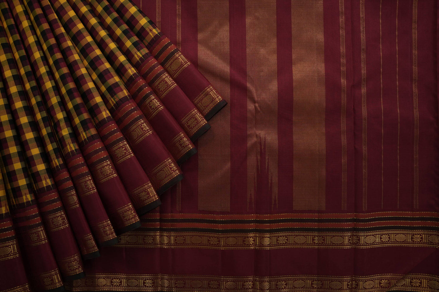 Multi-checked kanchipuram silk saree