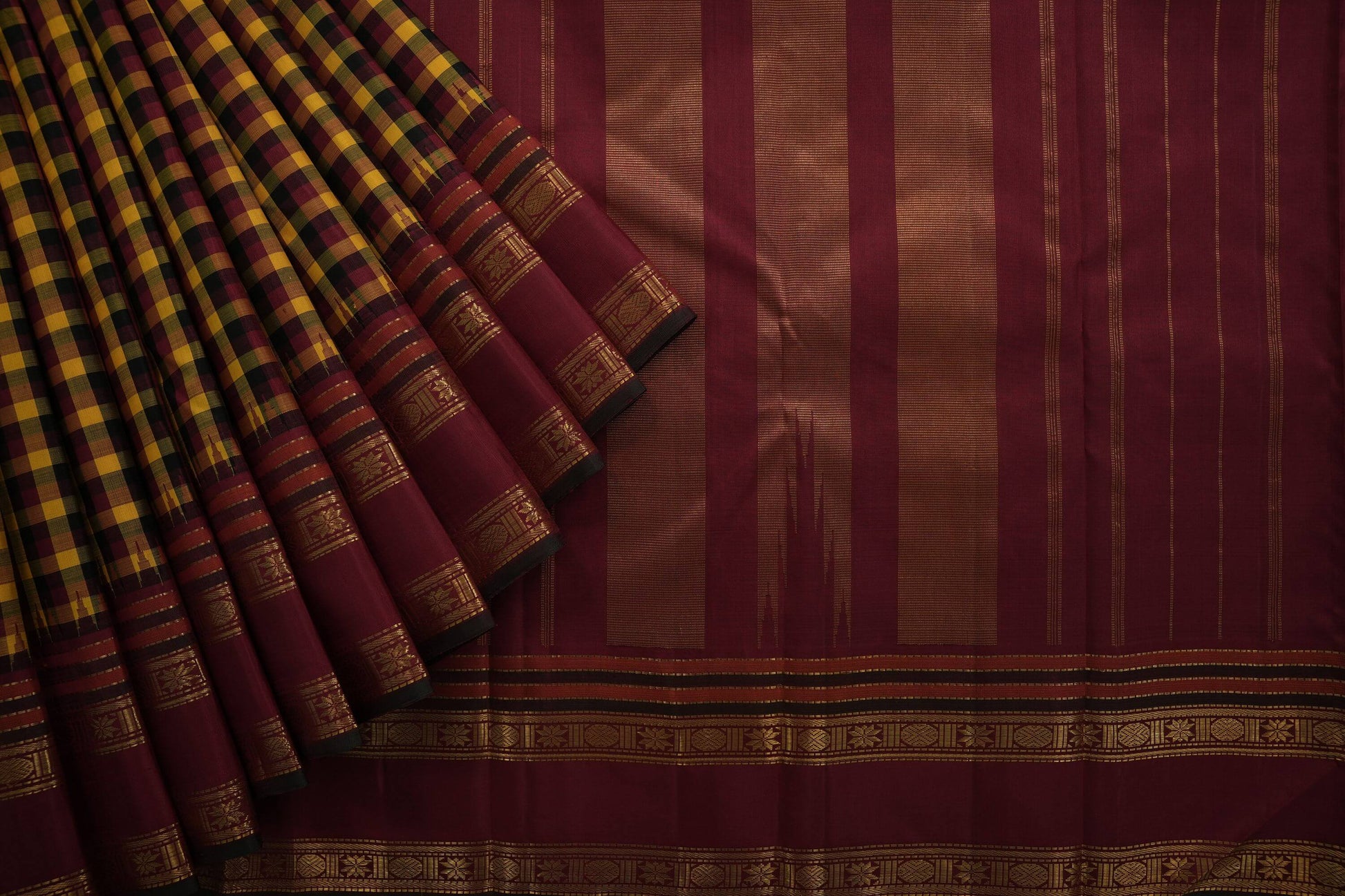 Multi-checked kanchipuram silk saree