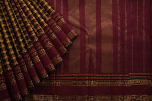 Multi-checked kanchipuram silk saree