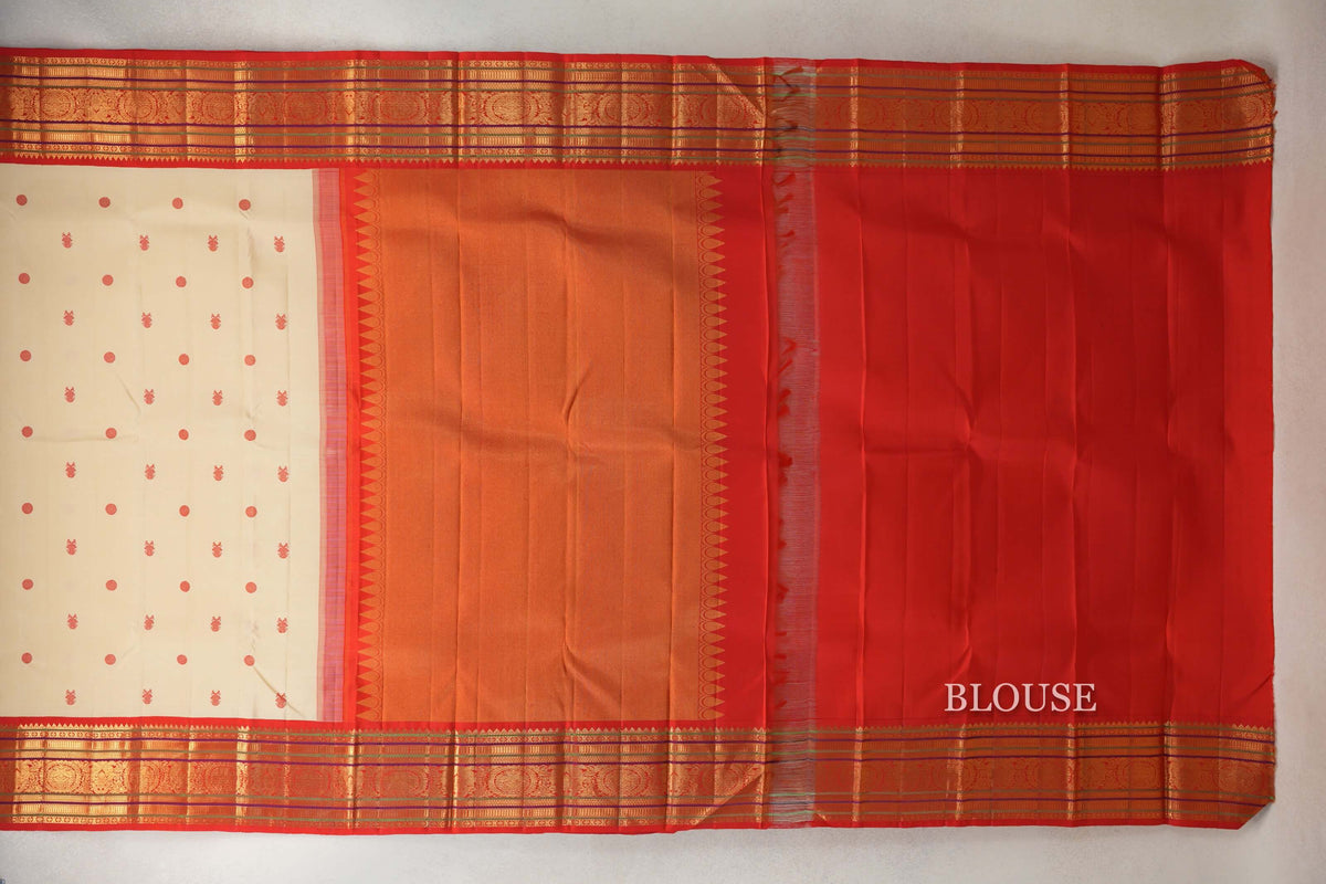 Sandal Beige with Bright Red Borders Plant Based Kanjivaram Silk Saree blouse