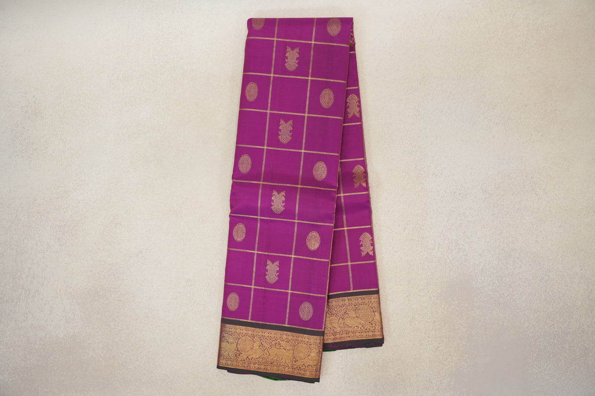 Online Deep Magenta with Deep Bottle Green Borders Vintage Kanjivaram Silk Saree