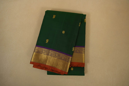 Bottle Green with Purple Borders Kanjivaram Silk Saree