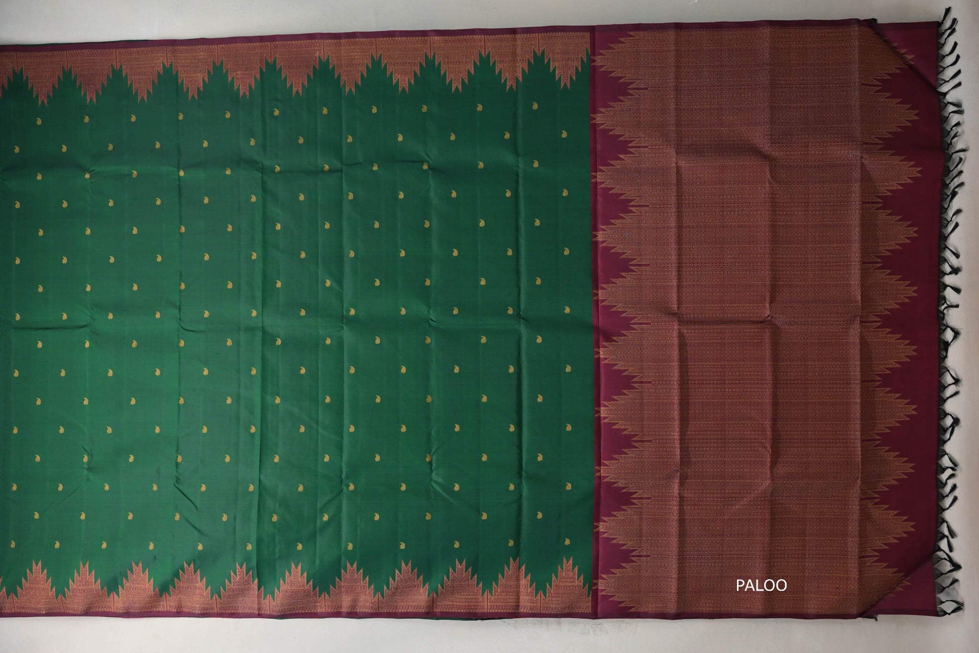 Emerald Green with reddish maroon Vintage Kanjivaram Silk Saree by Shreenivas Silks PSSR019202 - Parisera