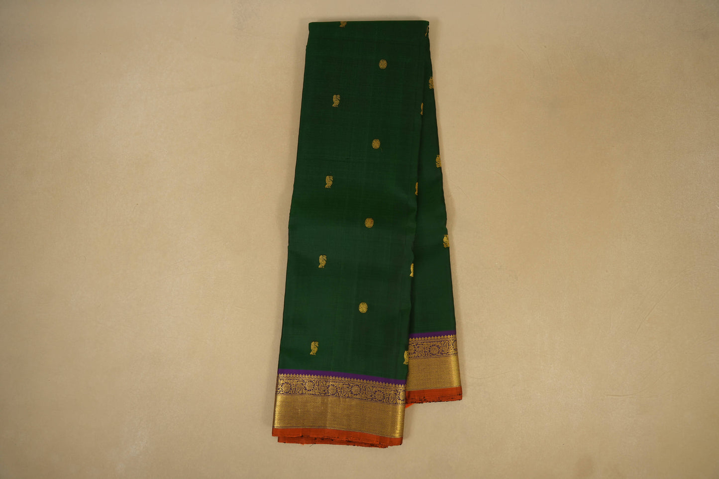 Online Bottle Green with Purple Borders Kanjivaram Silk Saree