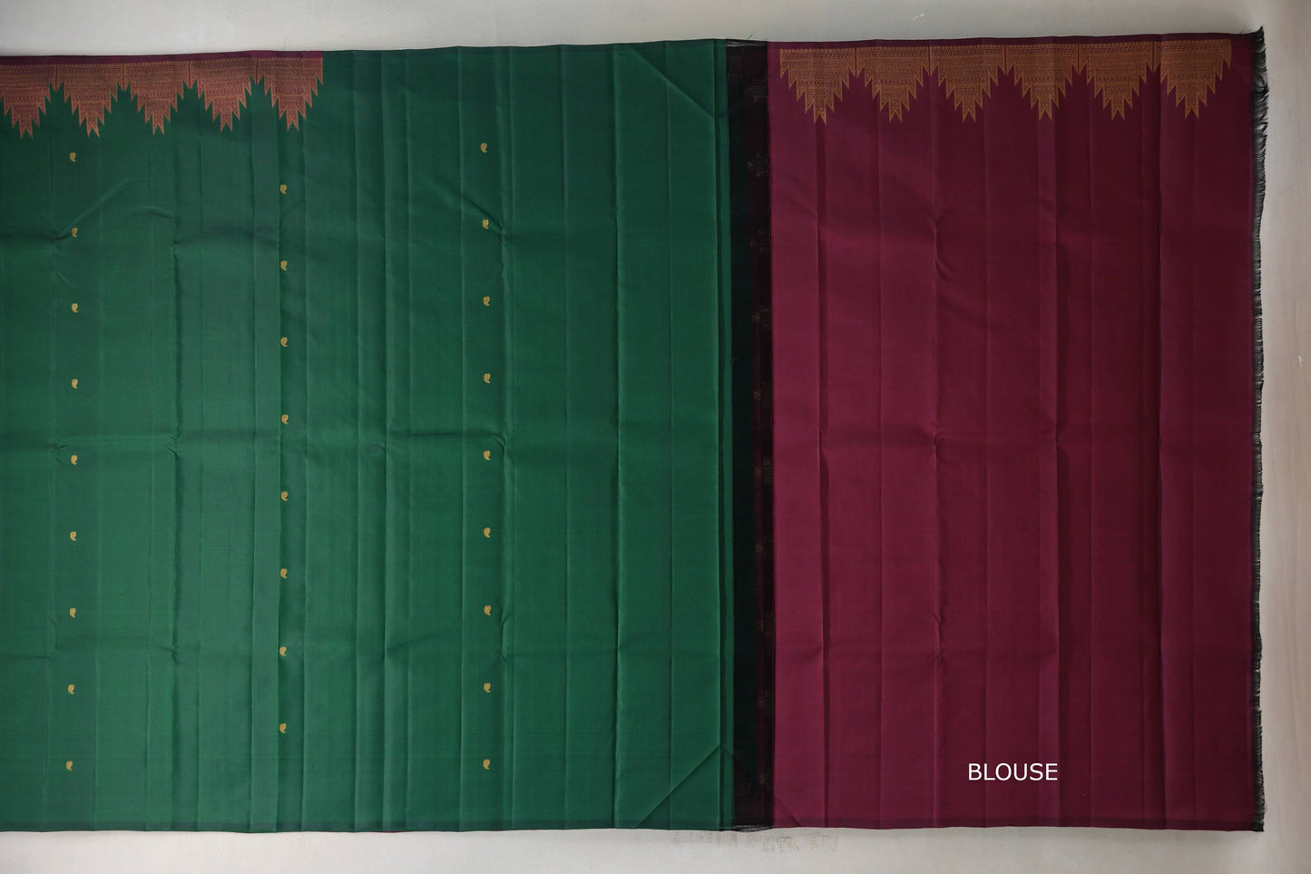 Emerald Green with reddish maroon Vintage Kanjivaram Silk Saree by Shreenivas Silks PSSR019202