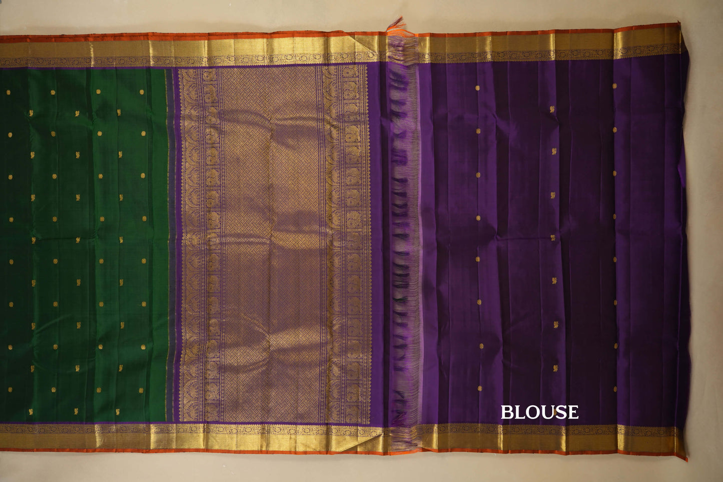 Bottle Green with Purple Borders Kanjivaram Silk Saree blouse