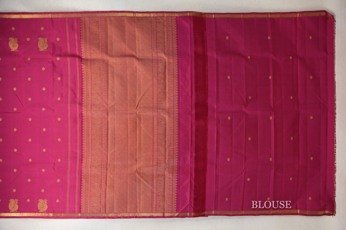 Deep Rani Pink Plant Based Kanjivaram Silk Saree blouse