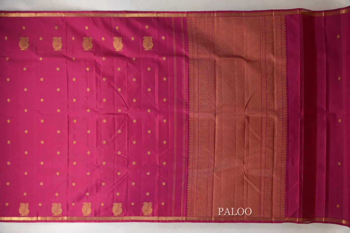 Deep Rani Pink Plant Based Kanjivaram Silk Saree paloo