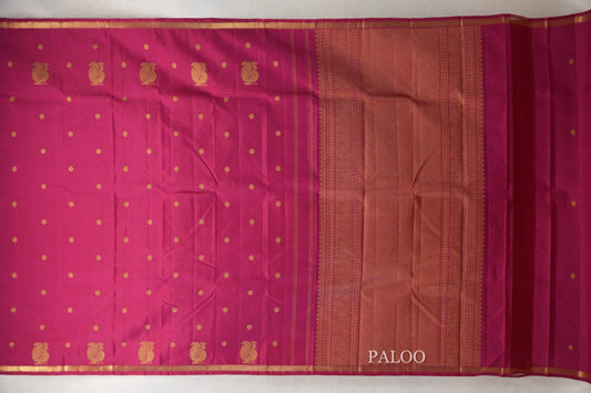 Deep Rani Pink Plant Based Kanjivaram Silk Saree paloo