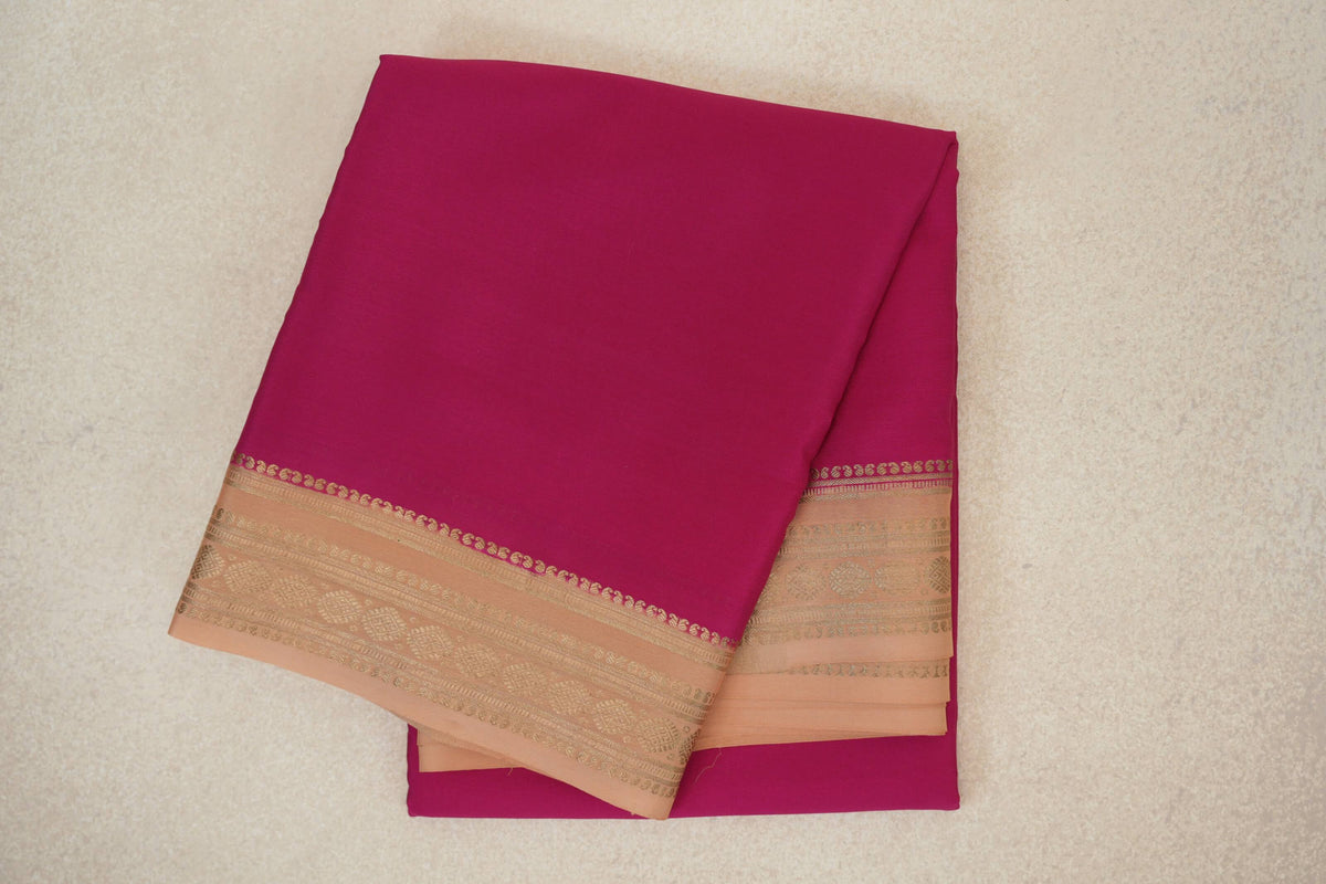 folded Deep Rani Pink Mysore Silk Saree