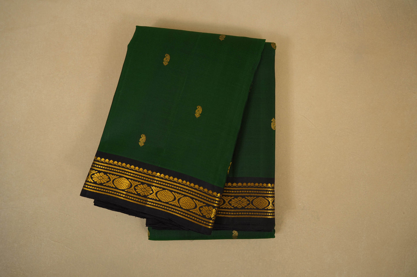 Bottle Green with Deep Brown Borders Kanjivaram Silk Saree