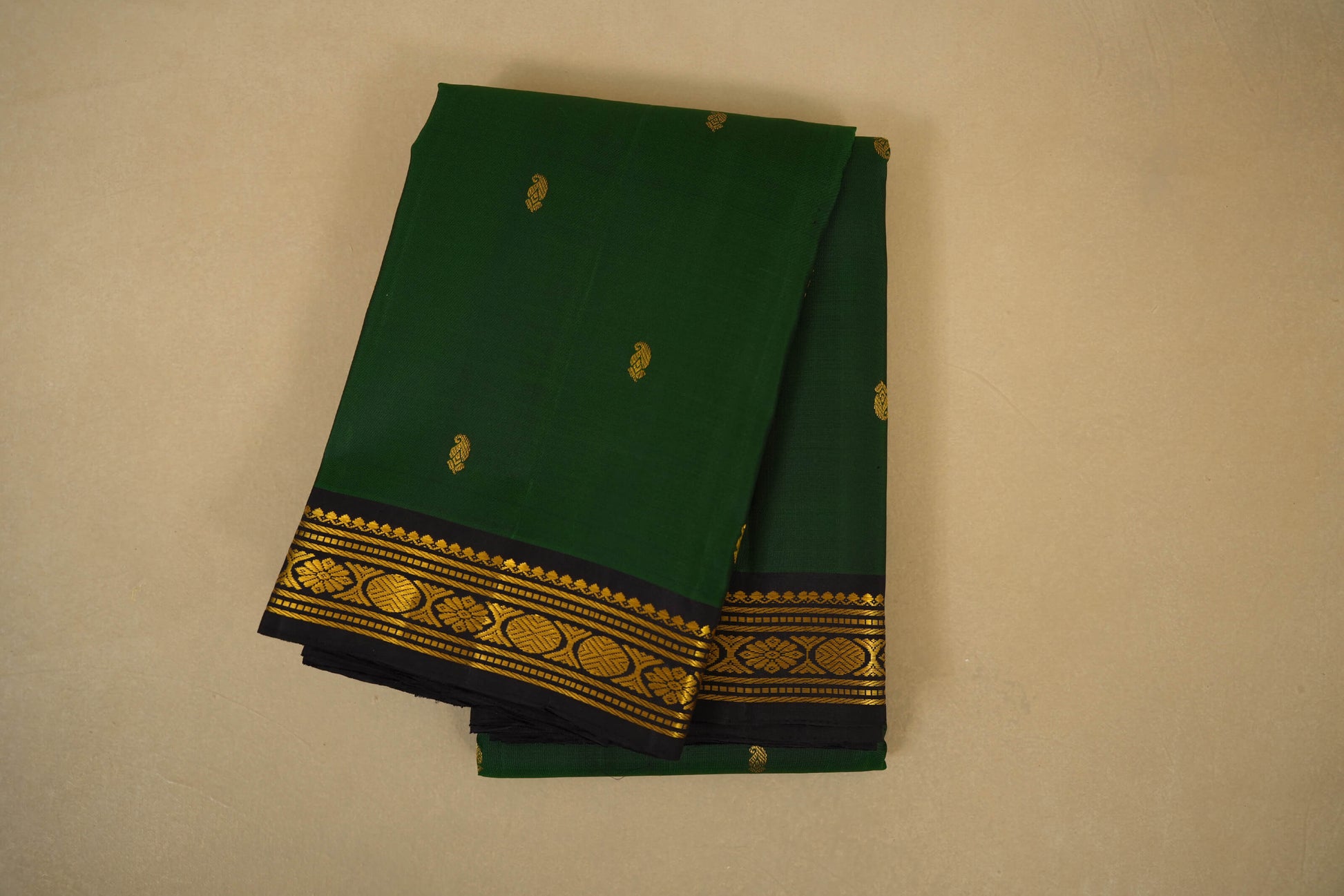 Bottle Green with Deep Brown Borders Kanjivaram Silk Saree