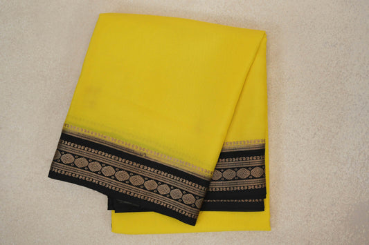 folded Bright Lemon Yellow Mysore Silk Saree