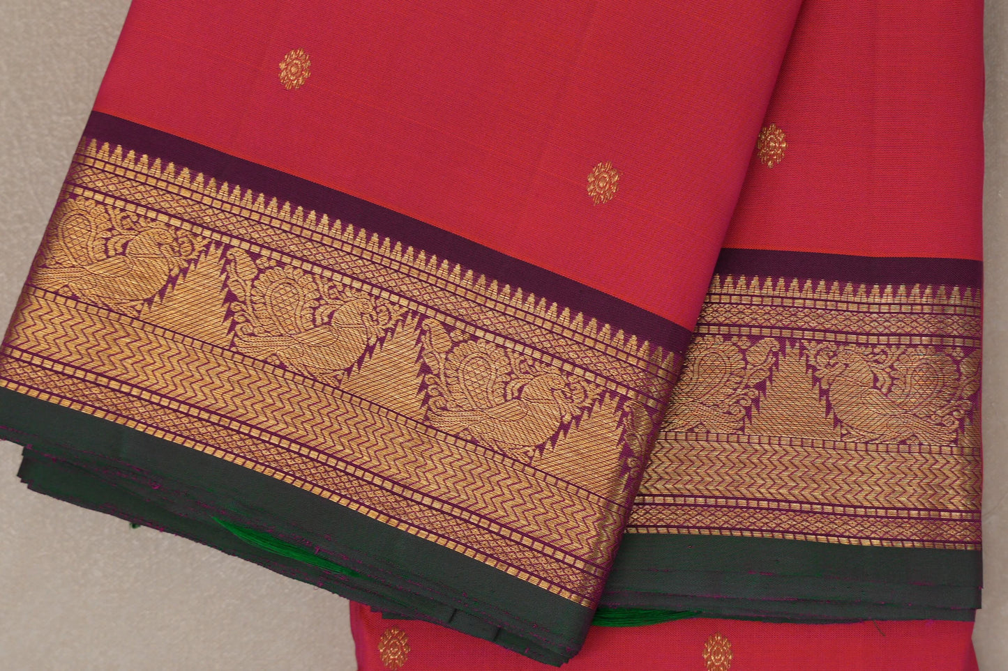 Orangish Pink Vintage Kanjivaram Silk Saree by Shreenivas Silks PSSR019206
