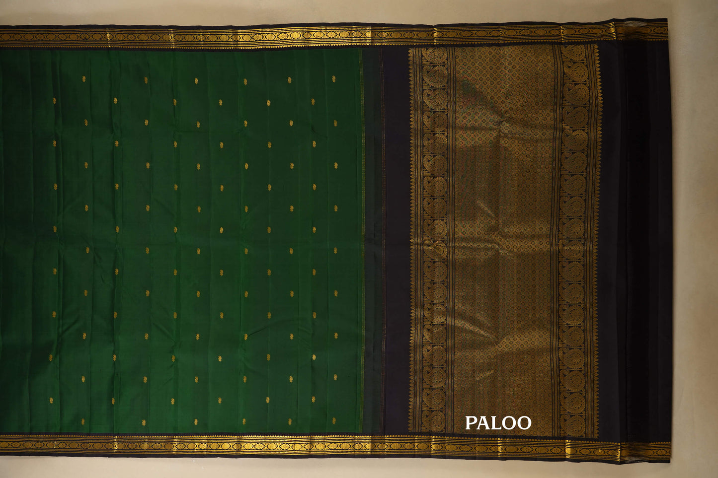 Bottle Green with Deep Brown Borders Kanjivaram Silk Saree paloo