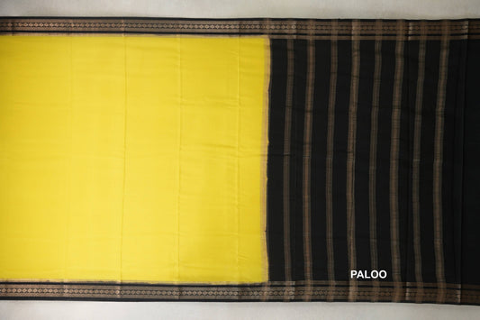 Bright Lemon Yellow Mysore Silk Saree paloo