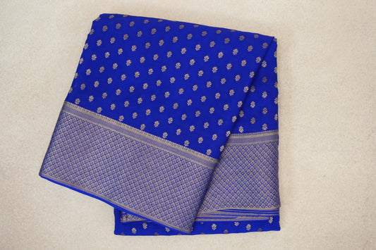 folded Bright Royal Blue Mysore Silk Saree