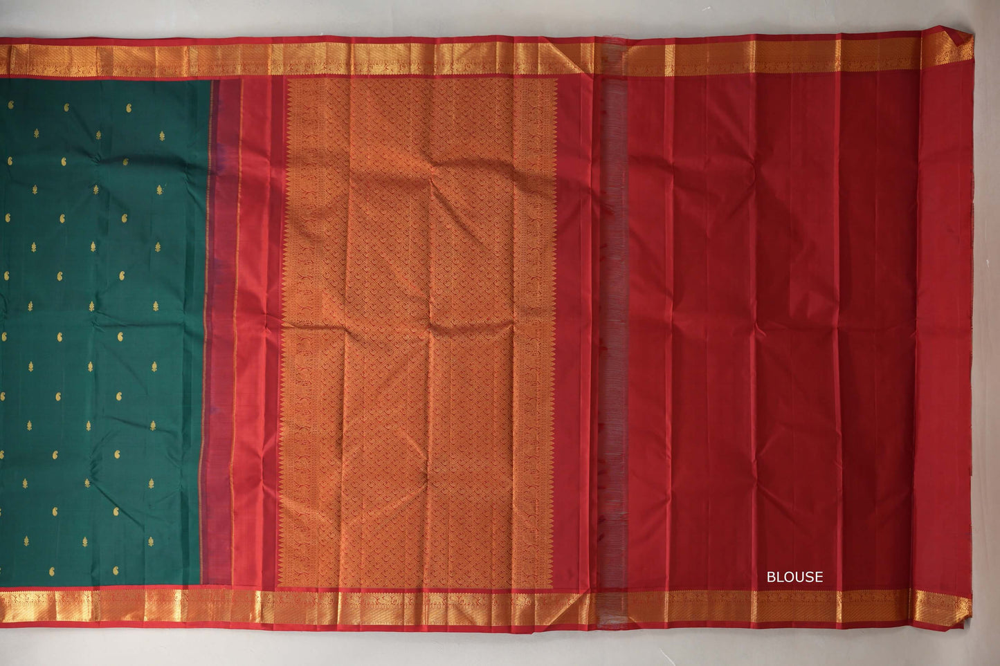 Deep Green with bright red Vintage Kanjivaram Silk Saree by Shreenivas Silks PSSR019207