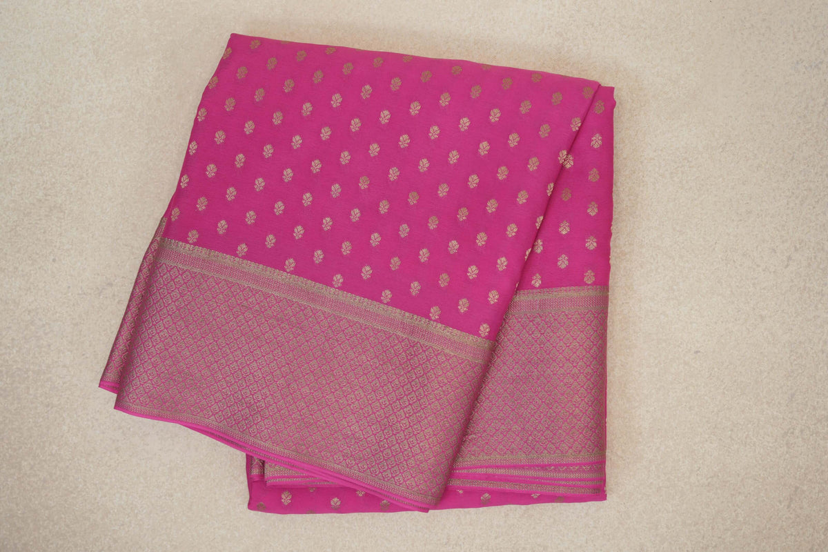 folded Bright Rani Pink Mysore Silk Saree