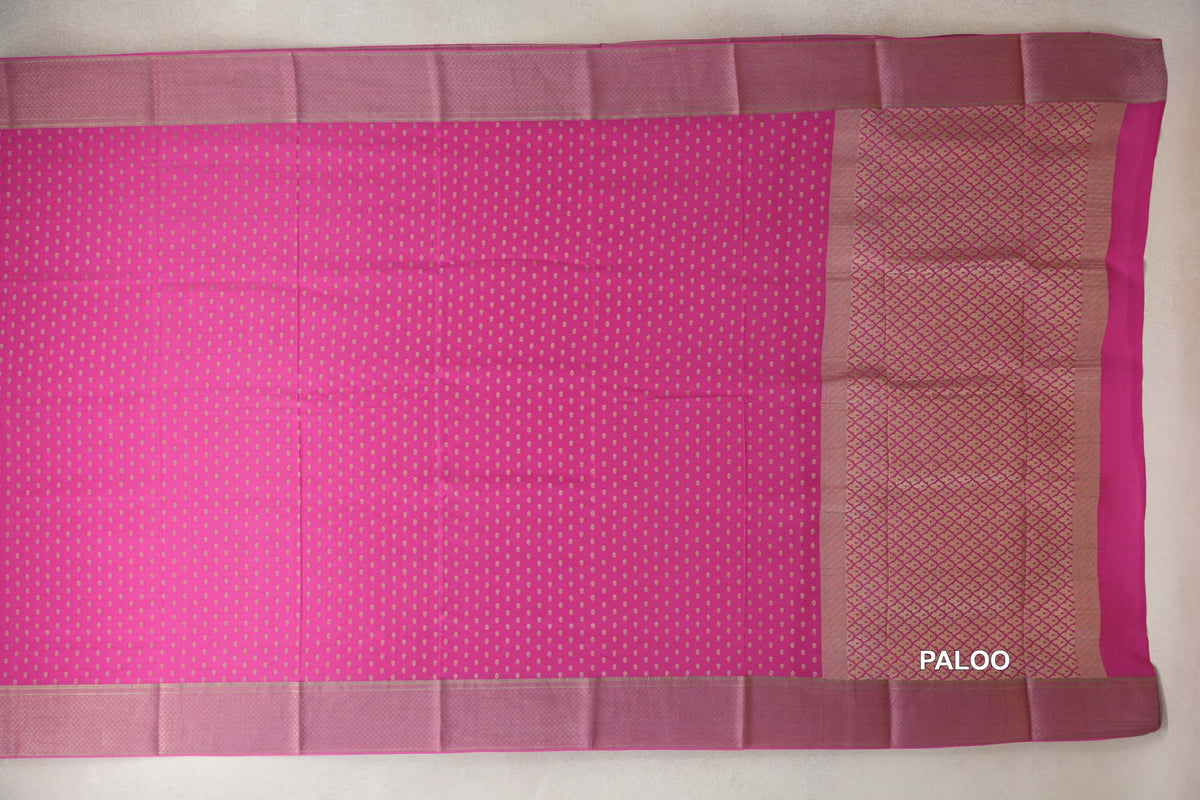 Bright Rani Pink Mysore Silk Saree paloo