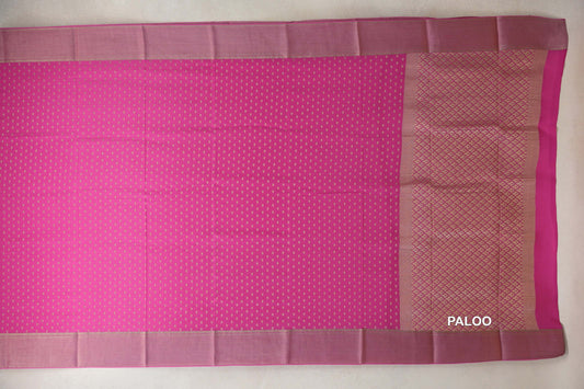 Bright Rani Pink Mysore Silk Saree paloo