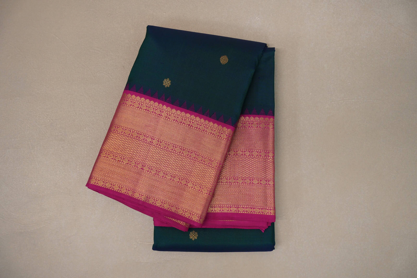Peacock blue with Bright Pink Vintage Kanjivaram Silk Saree by Shreenivas Silks PSSR019209