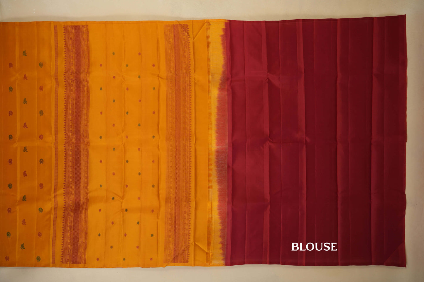 Mustard Borderless Kanjivaram Silk Saree blouse