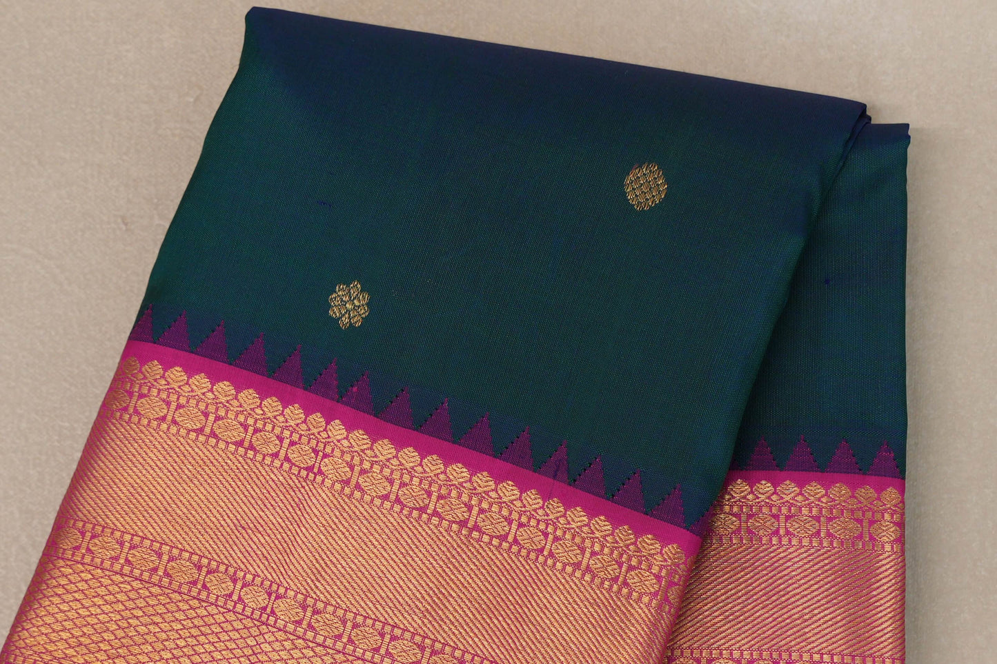 Peacock blue with Bright Pink Vintage Kanjivaram Silk Saree by Shreenivas Silks PSSR019209
