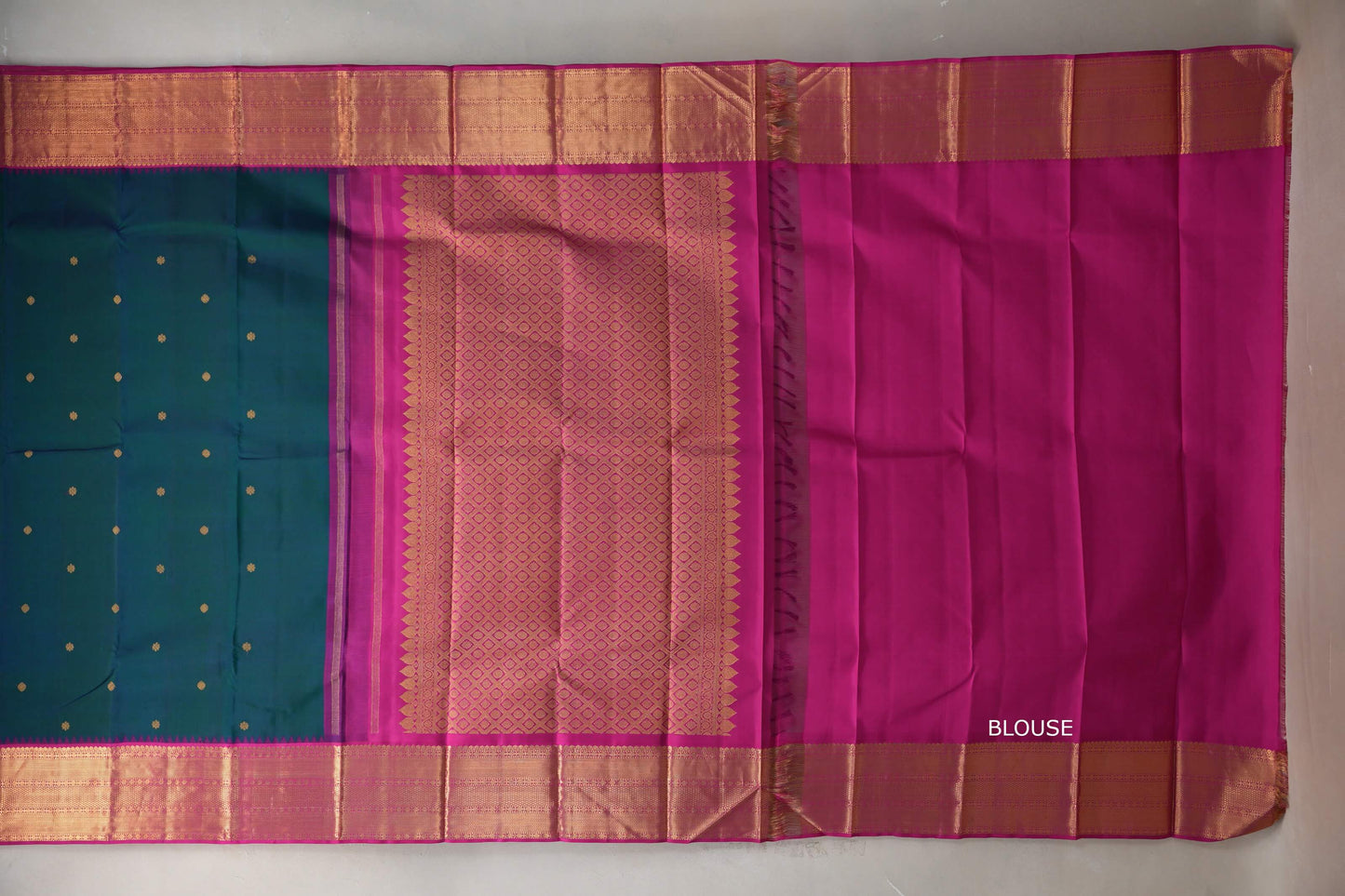 Peacock blue with Bright Pink Vintage Kanjivaram Silk Saree by Shreenivas Silks PSSR019209