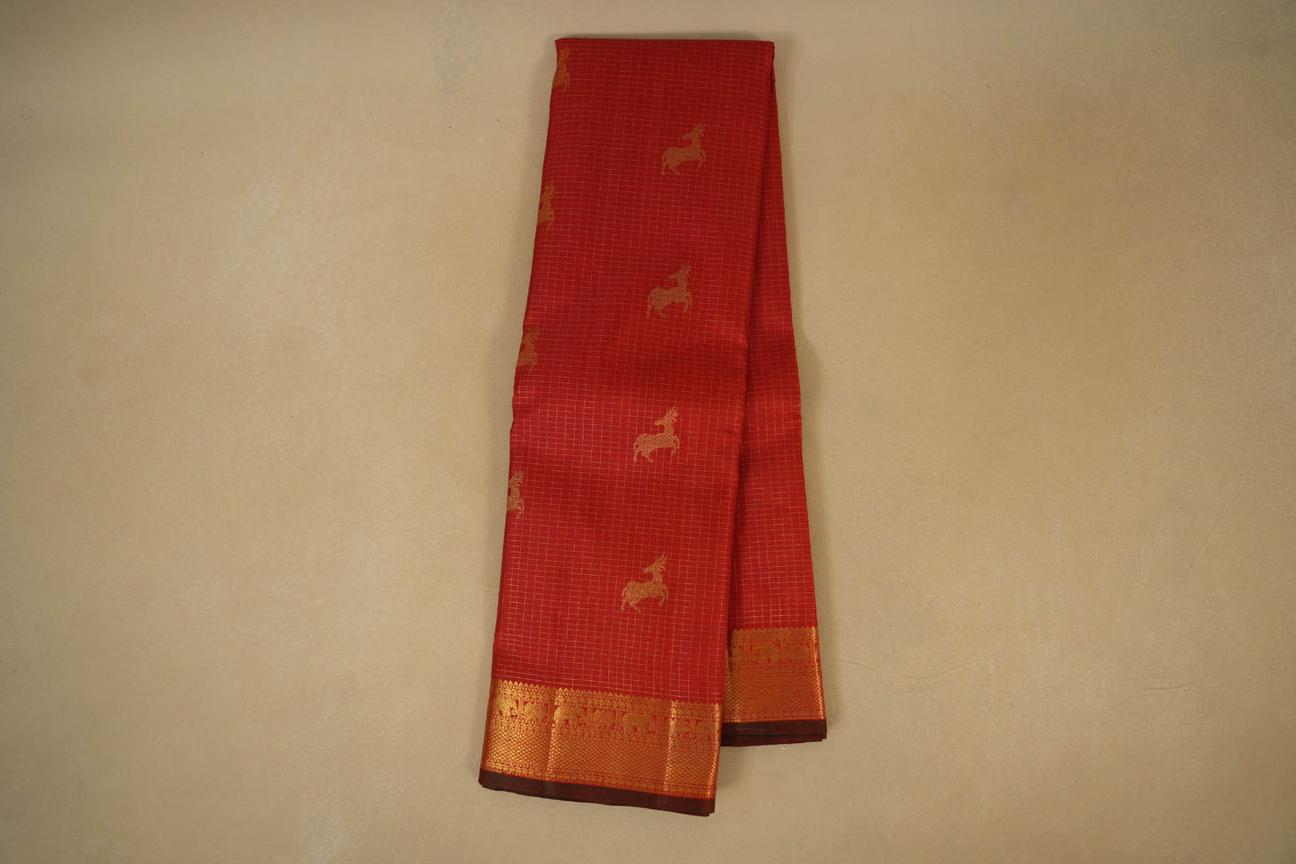 Online Chilli Red Zari Checks Kanjivaram Silk Saree