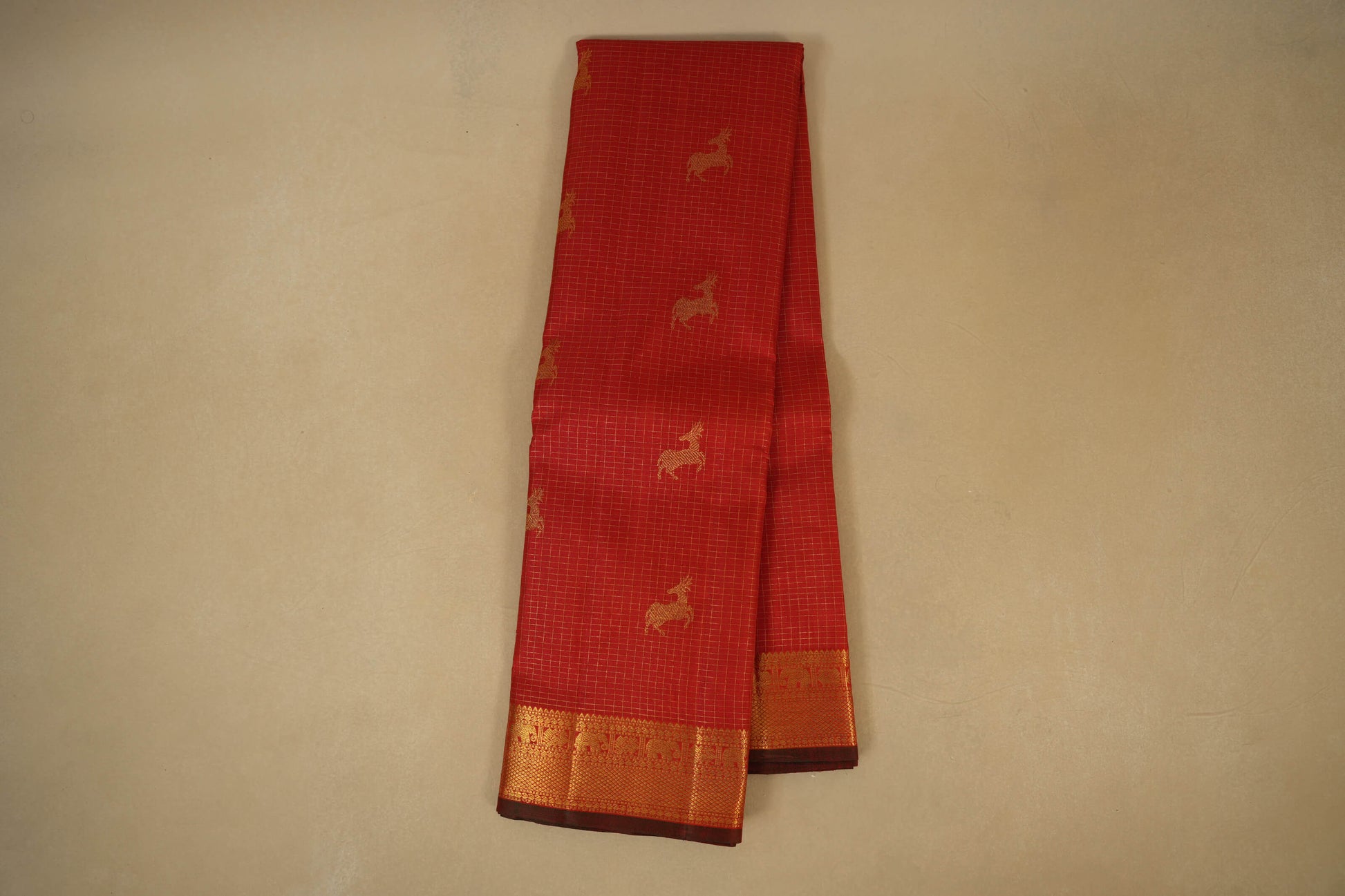 Online Chilli Red Zari Checks Kanjivaram Silk Saree