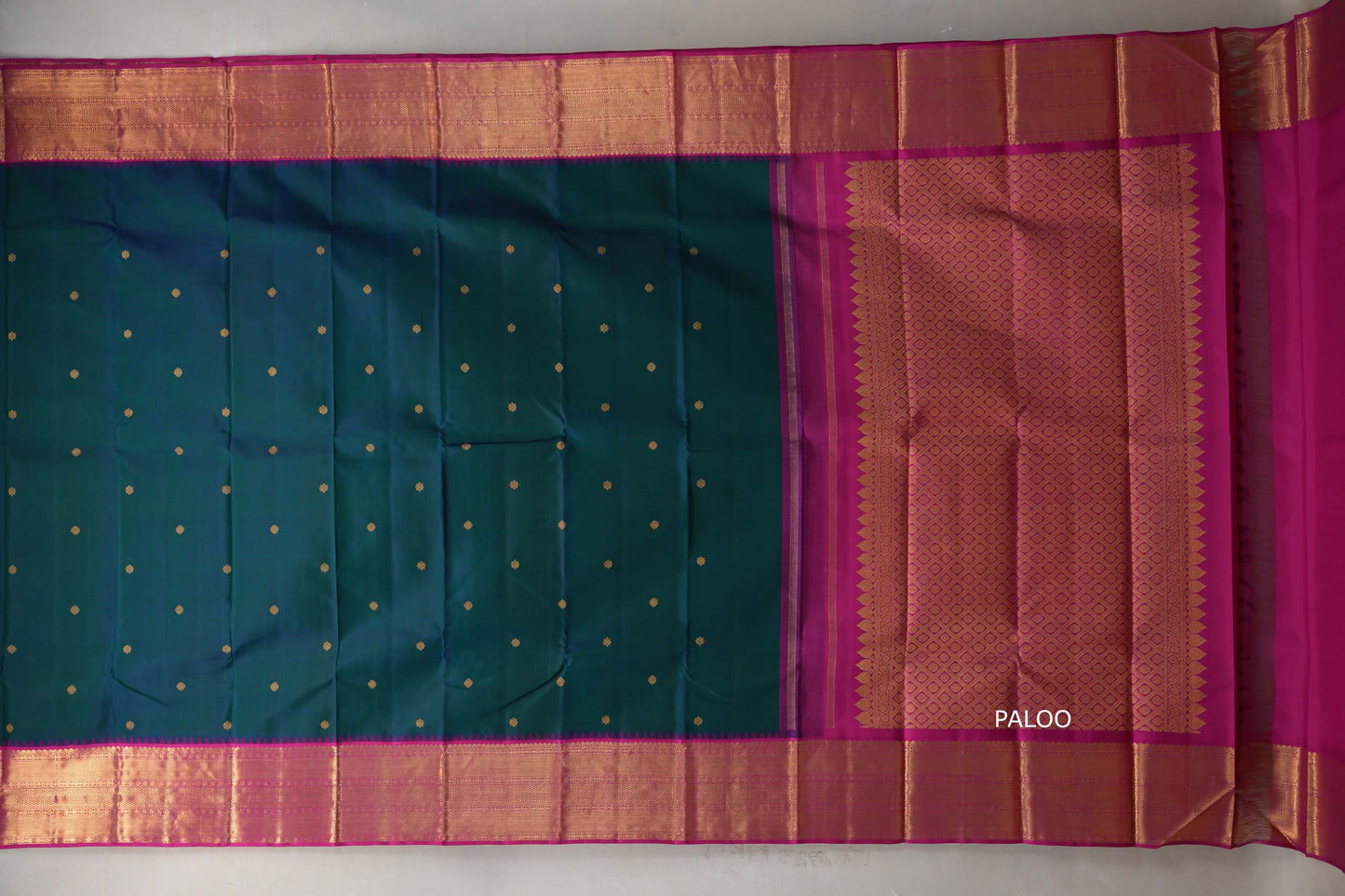 Peacock blue with Bright Pink Vintage Kanjivaram Silk Saree by Shreenivas Silks PSSR019209