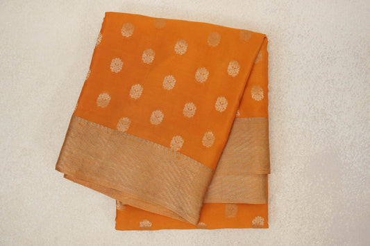 folded Bright Orange Mysore Silk Saree