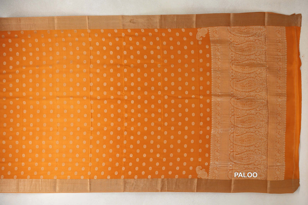 Bright Orange Mysore Silk Saree paloo